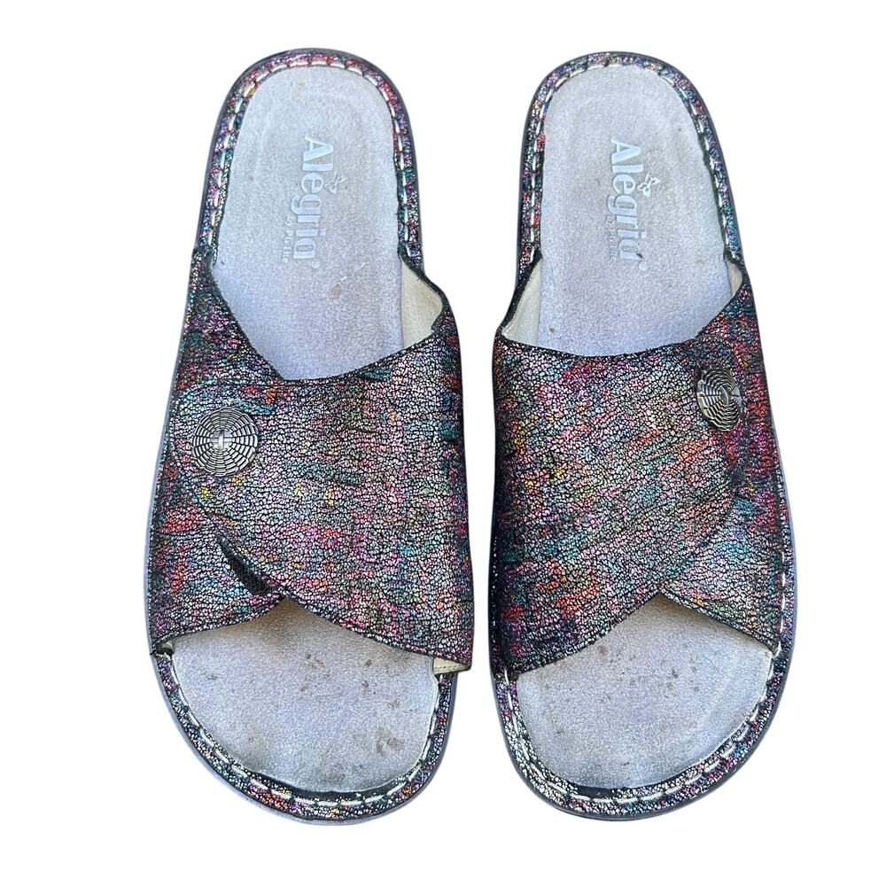 Alegria Vivica Leather Slide Sandals EU 42 Multicolor Metallic Adjustable